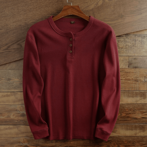 Men's Structured Waffle Henley Placket Layering Pullover