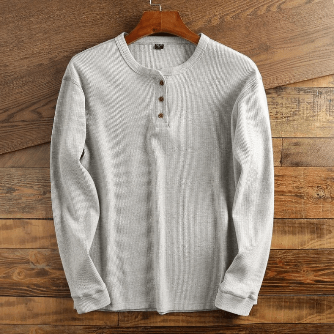 Men's Structured Waffle Henley Placket Layering Pullover