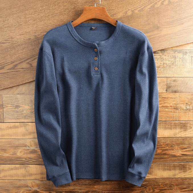 Men's Structured Waffle Henley Placket Layering Pullover