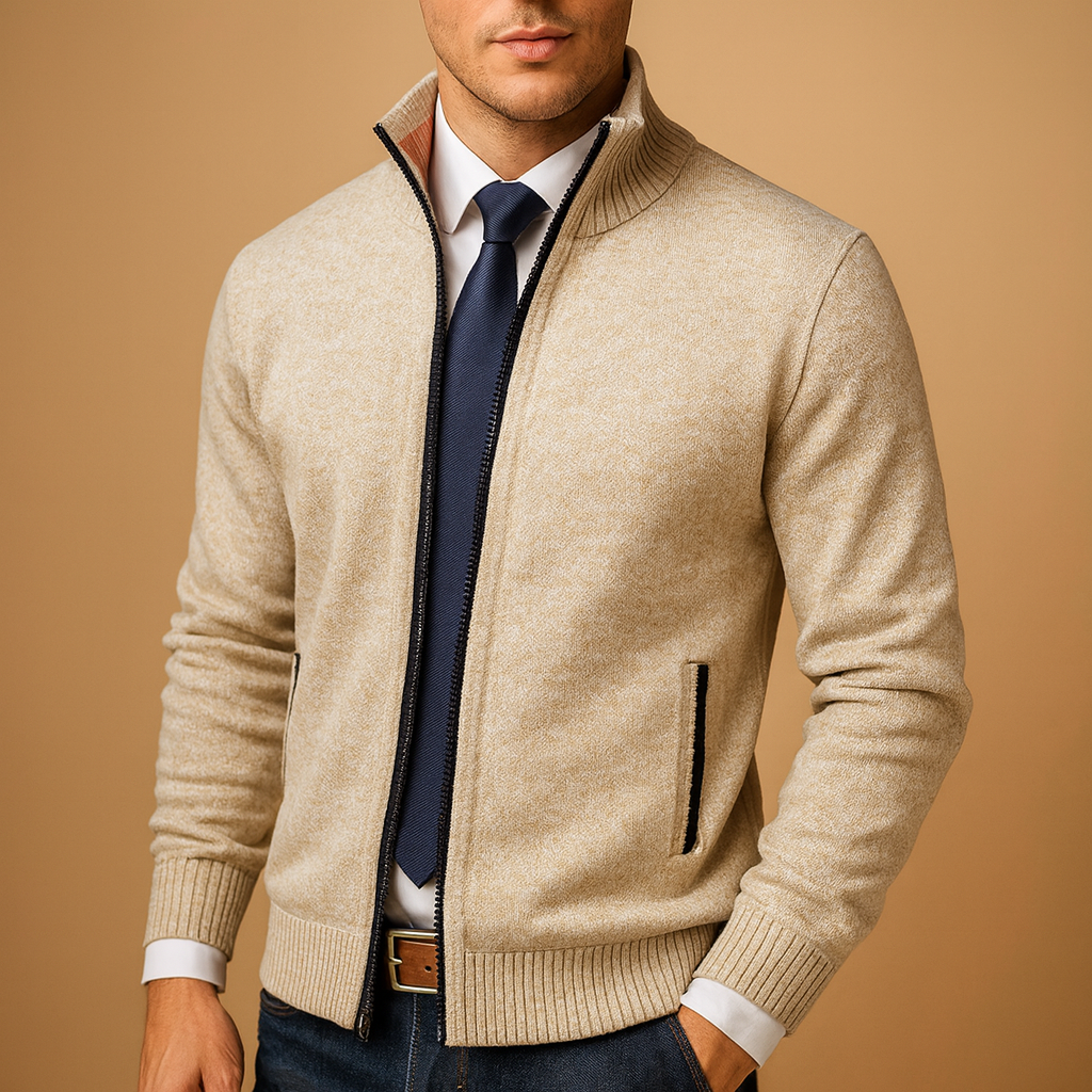 Men's Polished Full Zip Knit Layering Sweater Cardigan