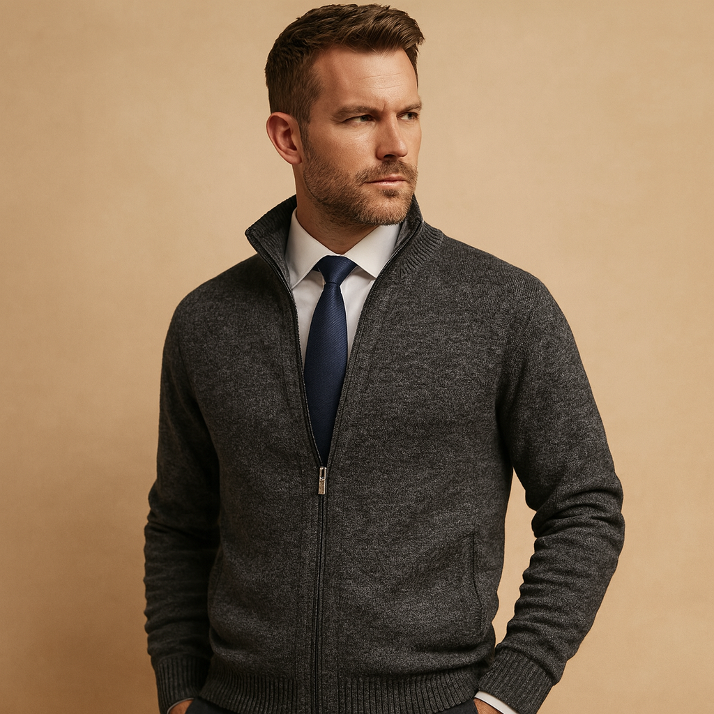 Men's Polished Full Zip Knit Layering Sweater Cardigan