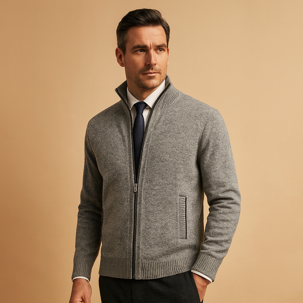 Men's Polished Full Zip Knit Layering Sweater Cardigan