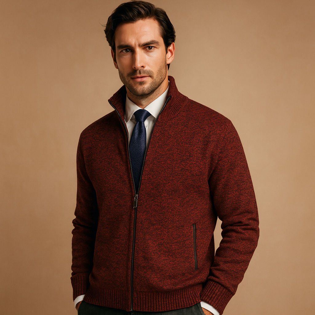 Men's Polished Full Zip Knit Layering Sweater Cardigan