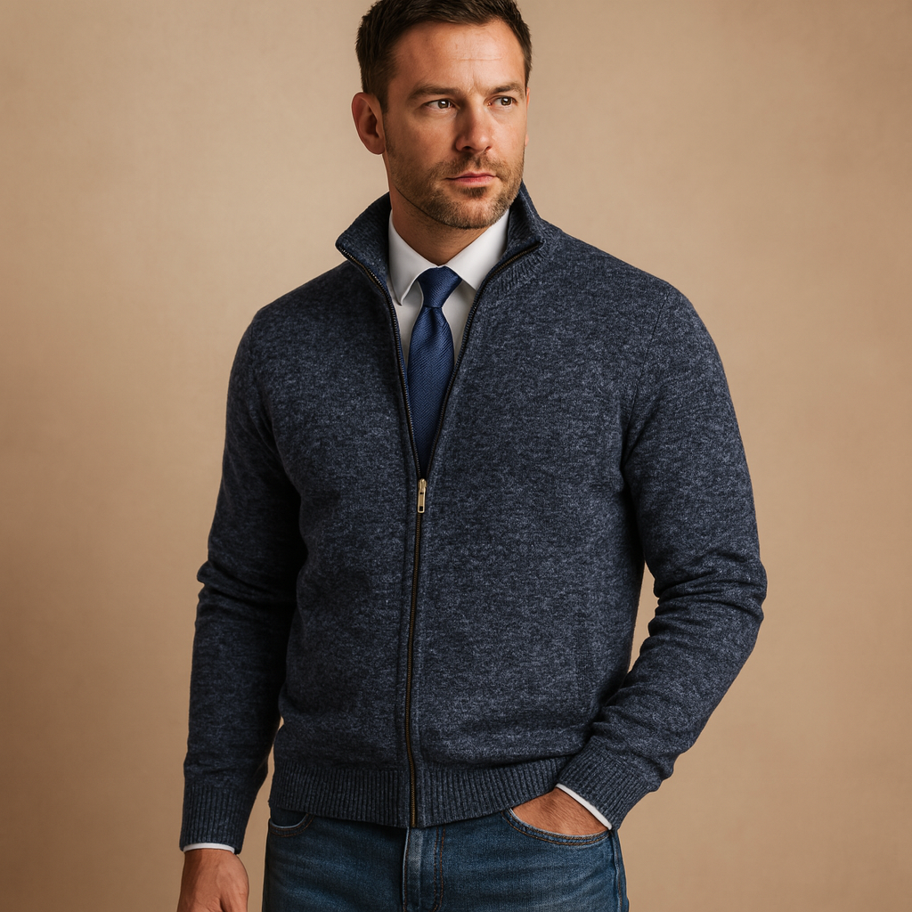 Men's Polished Full Zip Knit Layering Sweater Cardigan