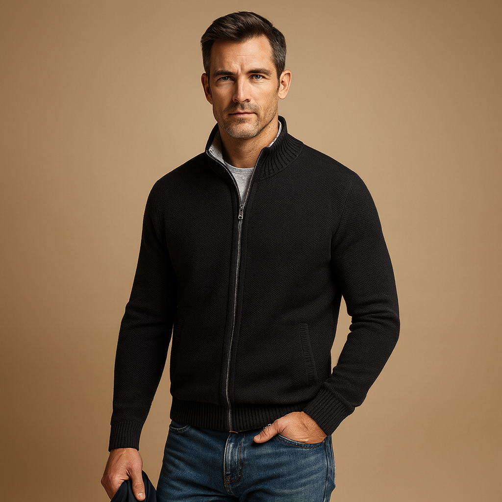 Men's Polished Full Zip Knit Layering Sweater Cardigan
