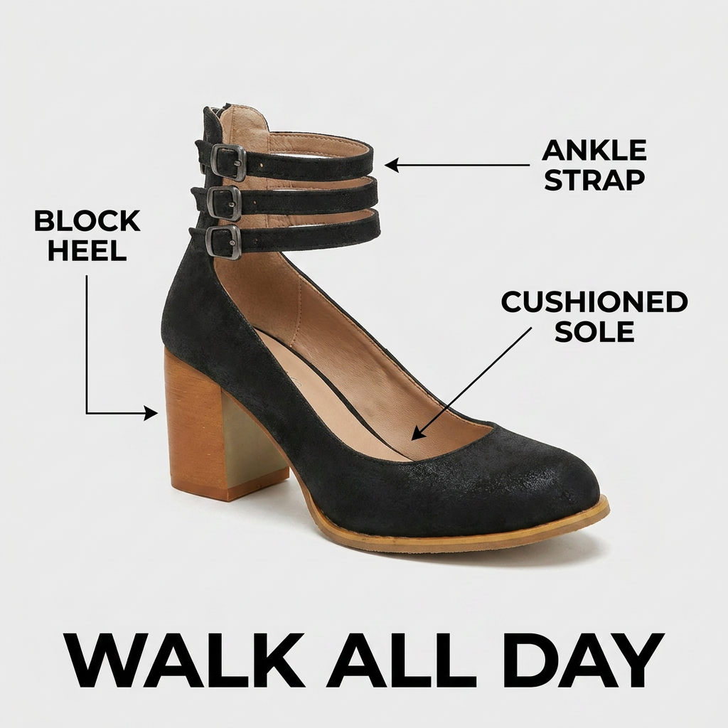 Women's Three-Strap Buckled Heeled Ankle Booties