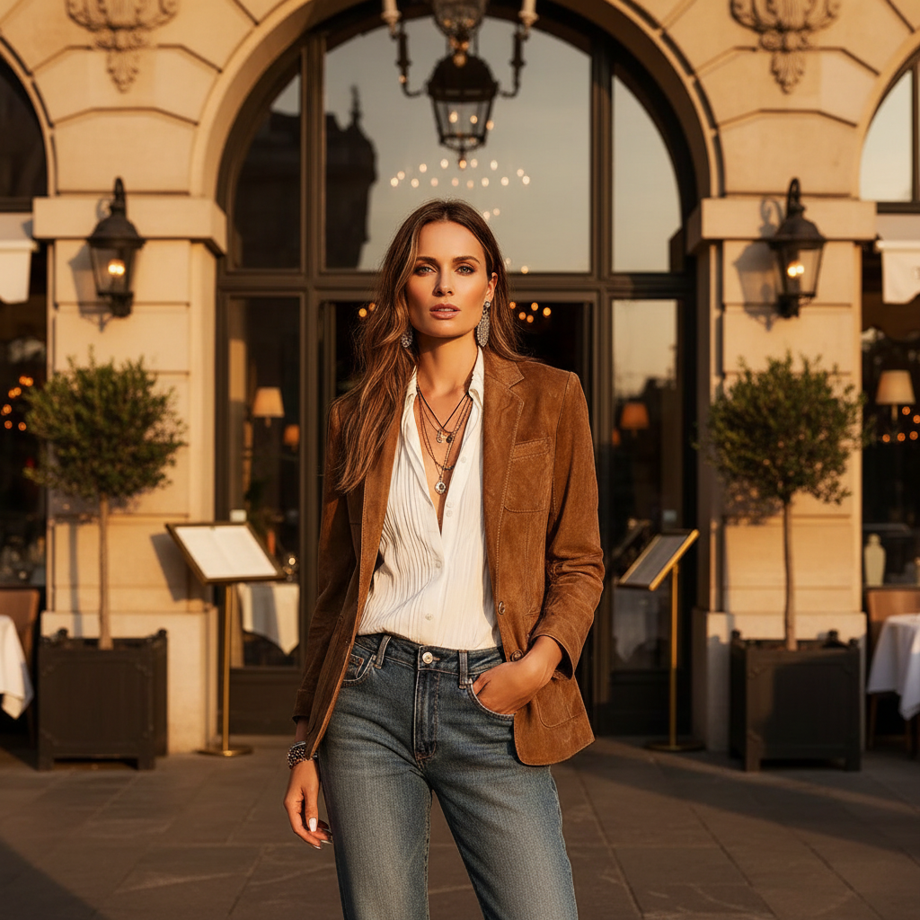 Women's Soft Suede Buttoned Blazer for Work