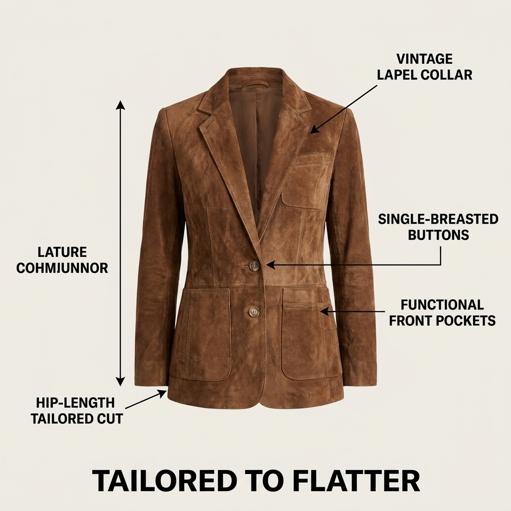 Women's Soft Suede Buttoned Blazer for Work