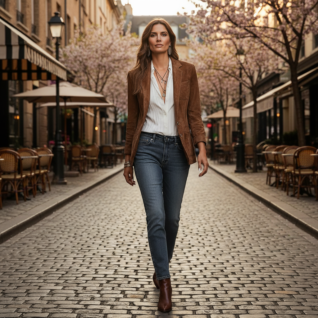 Women's Soft Suede Buttoned Blazer for Work