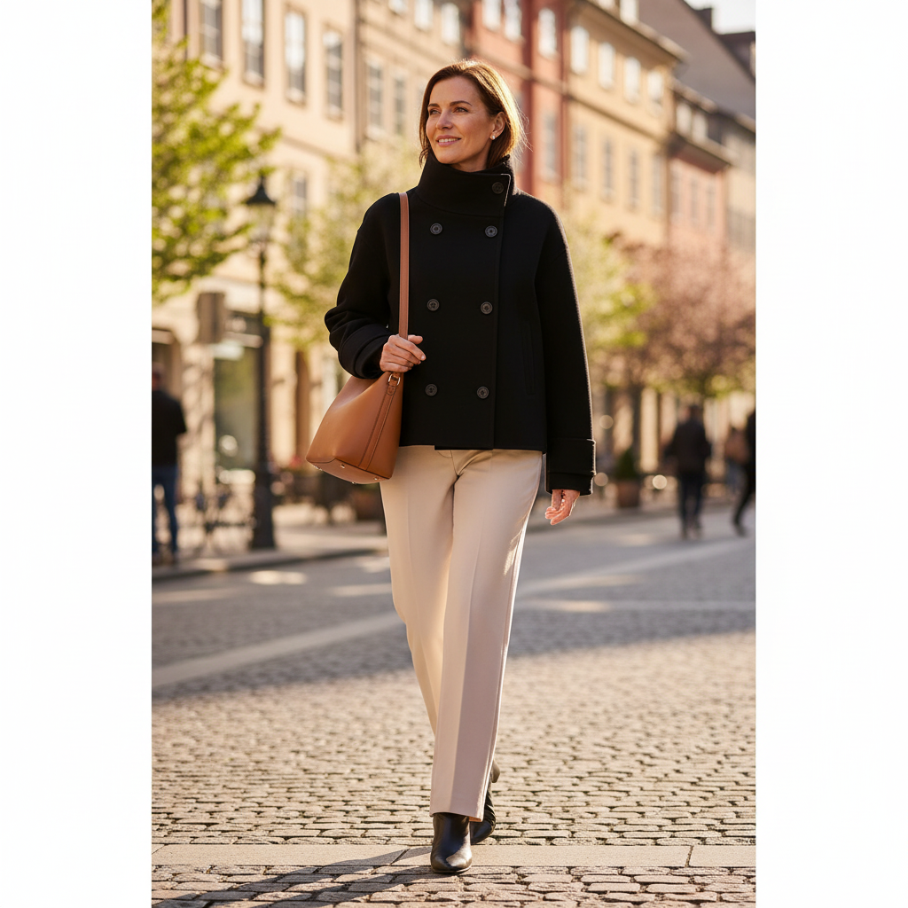 Women's Six-Button Double-Breasted Short Overcoat