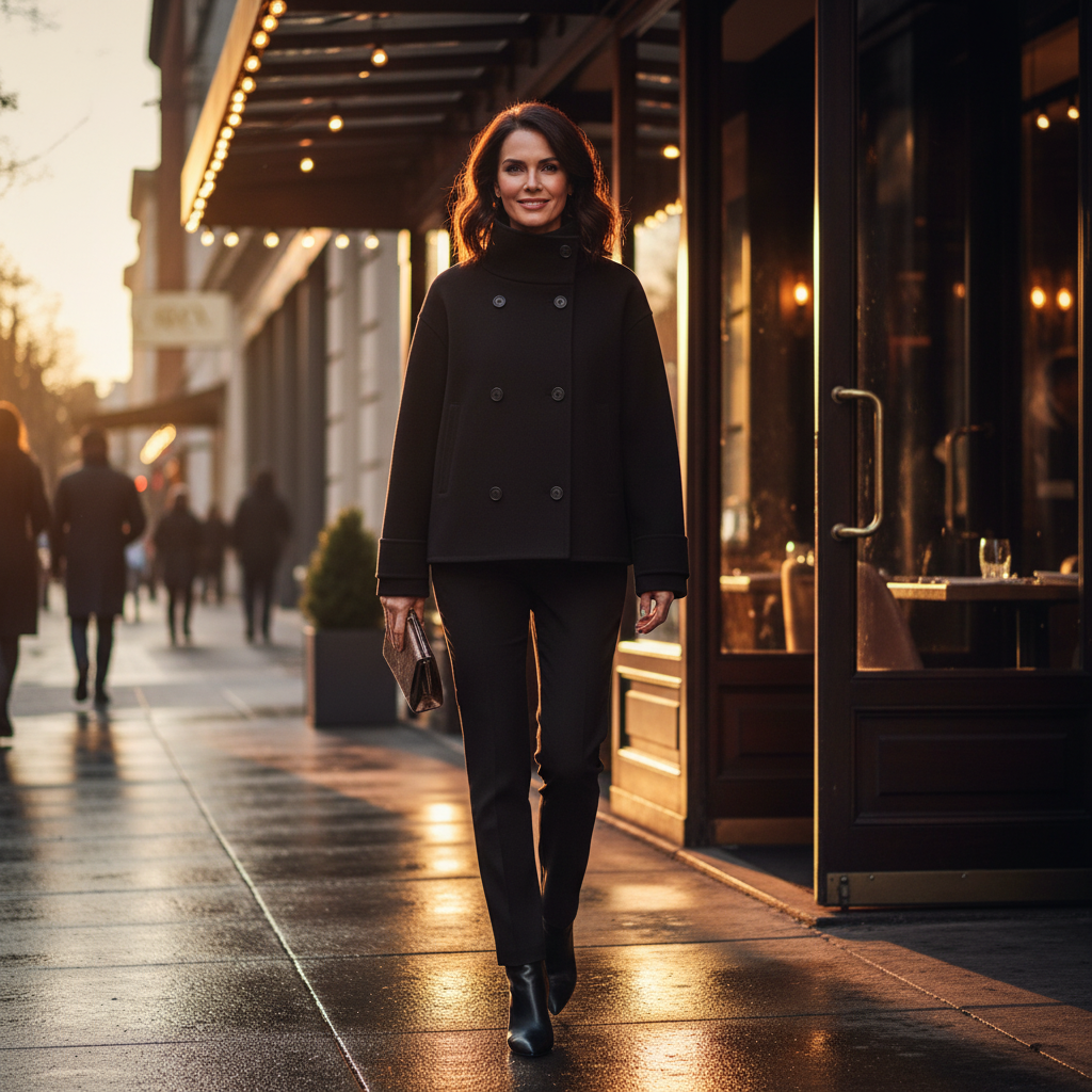 Women's Six-Button Double-Breasted Short Overcoat