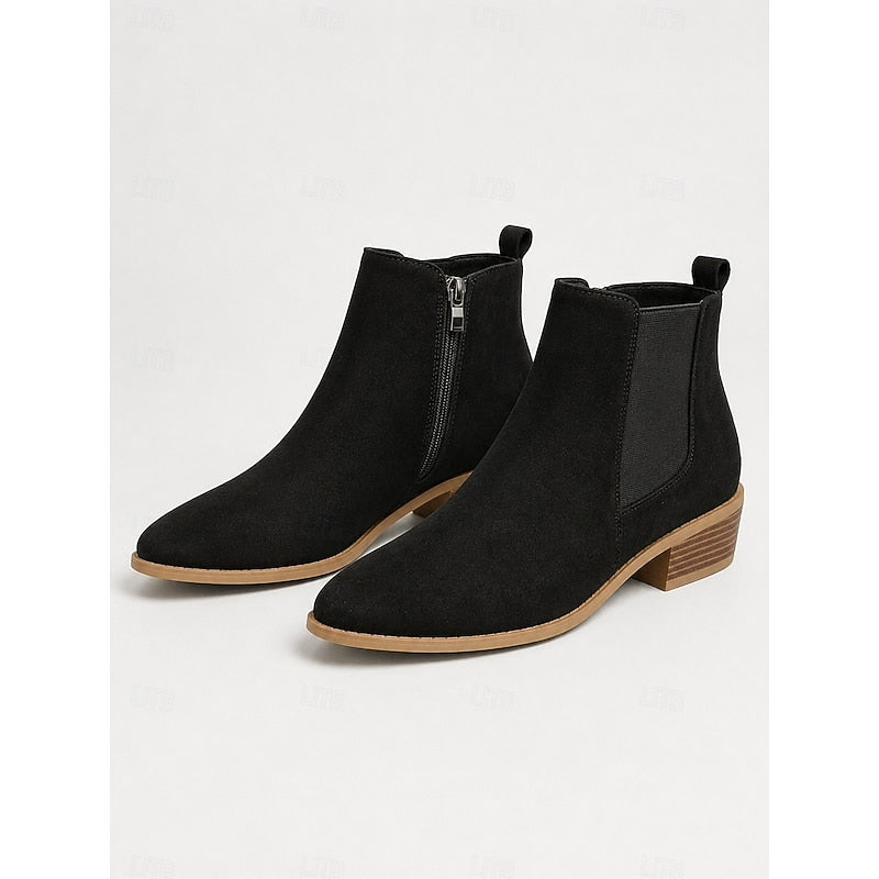 Women's Low Block Heel Graceful Pointed Short Boots