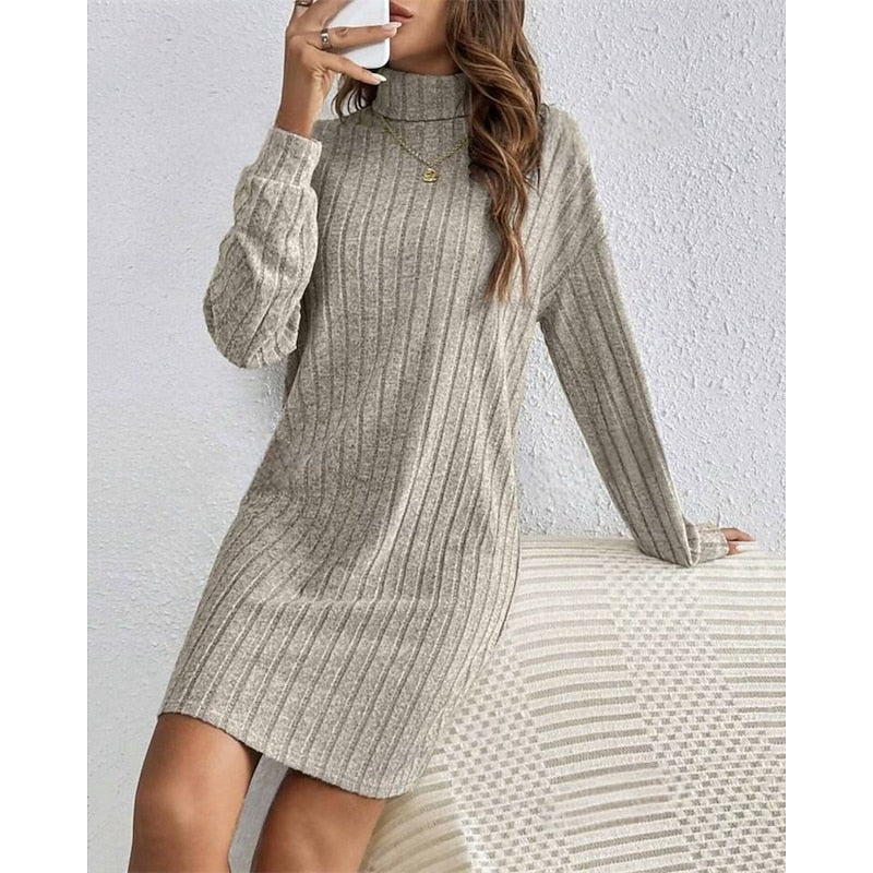 Women's High Neck Ribbed Everyday Sweater Dress