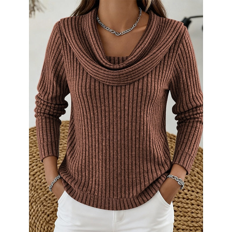 Women's Cozy Ribbed Knit Cowl Collar Sweater