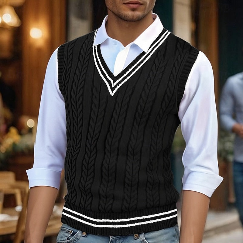 Men's Classic Striped Cable Detail Sweater Vest