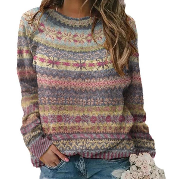 Women's Roomy All-Over Fair Isle Stripe Knit Sweater