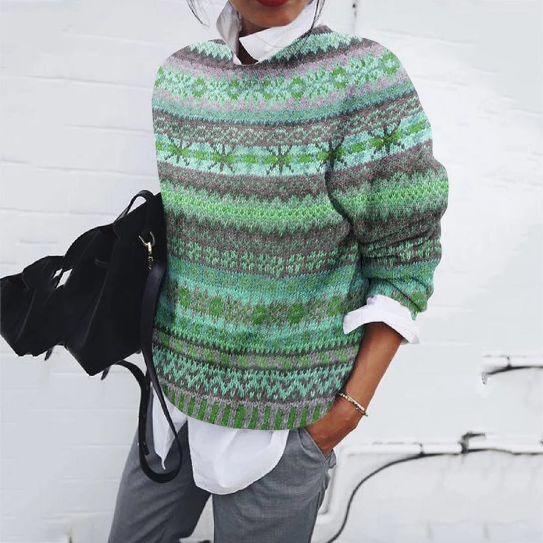 Women's Roomy All-Over Fair Isle Stripe Knit Sweater