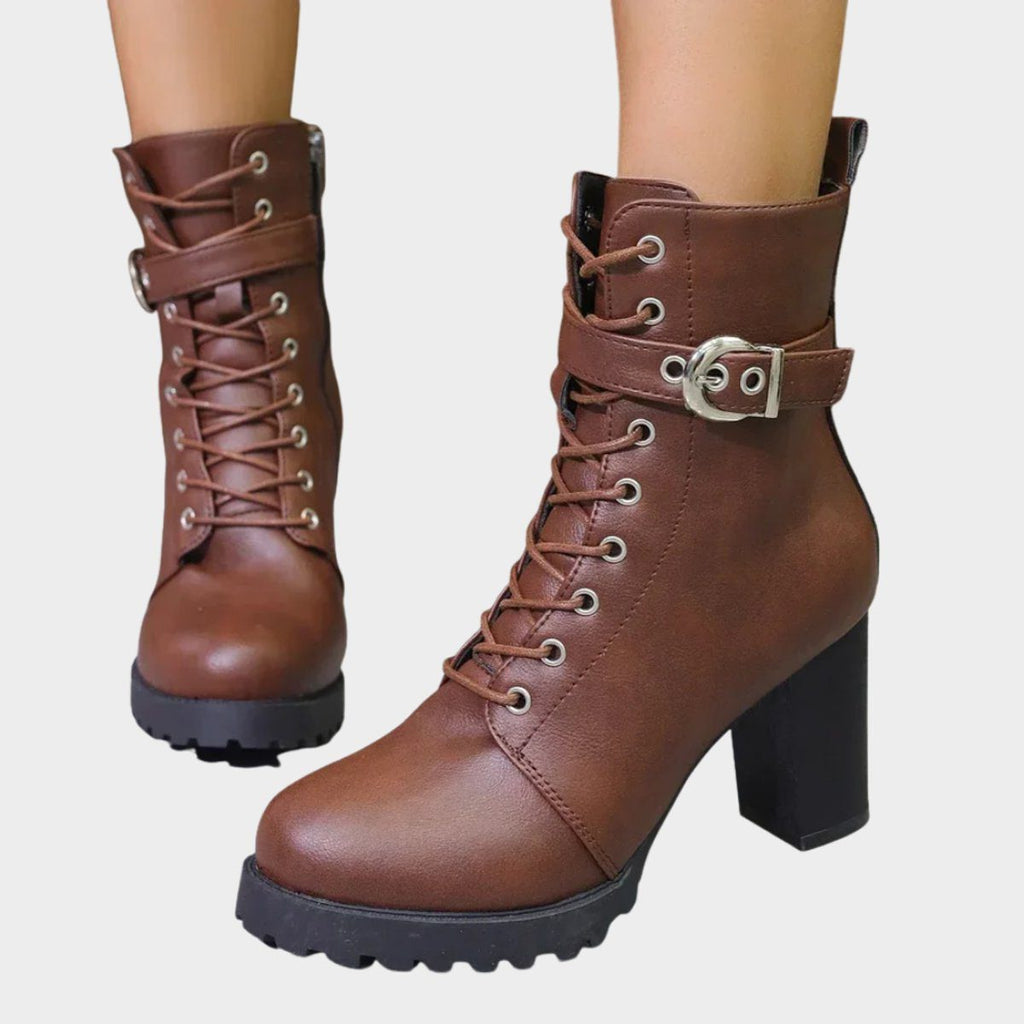 Women's Chunky Lug Sole Combat Boots with Block Heel