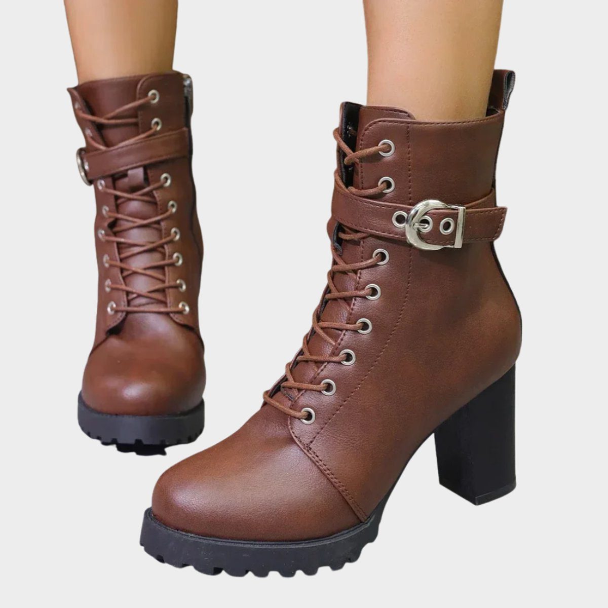 Women's Chunky Lug Sole Combat Boots with Block Heel
