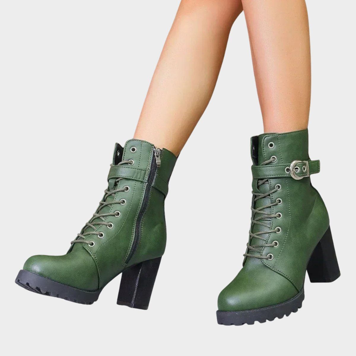 Women's Chunky Lug Sole Combat Boots with Block Heel