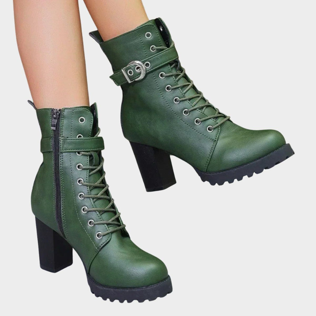 Women's Chunky Lug Sole Combat Boots with Block Heel
