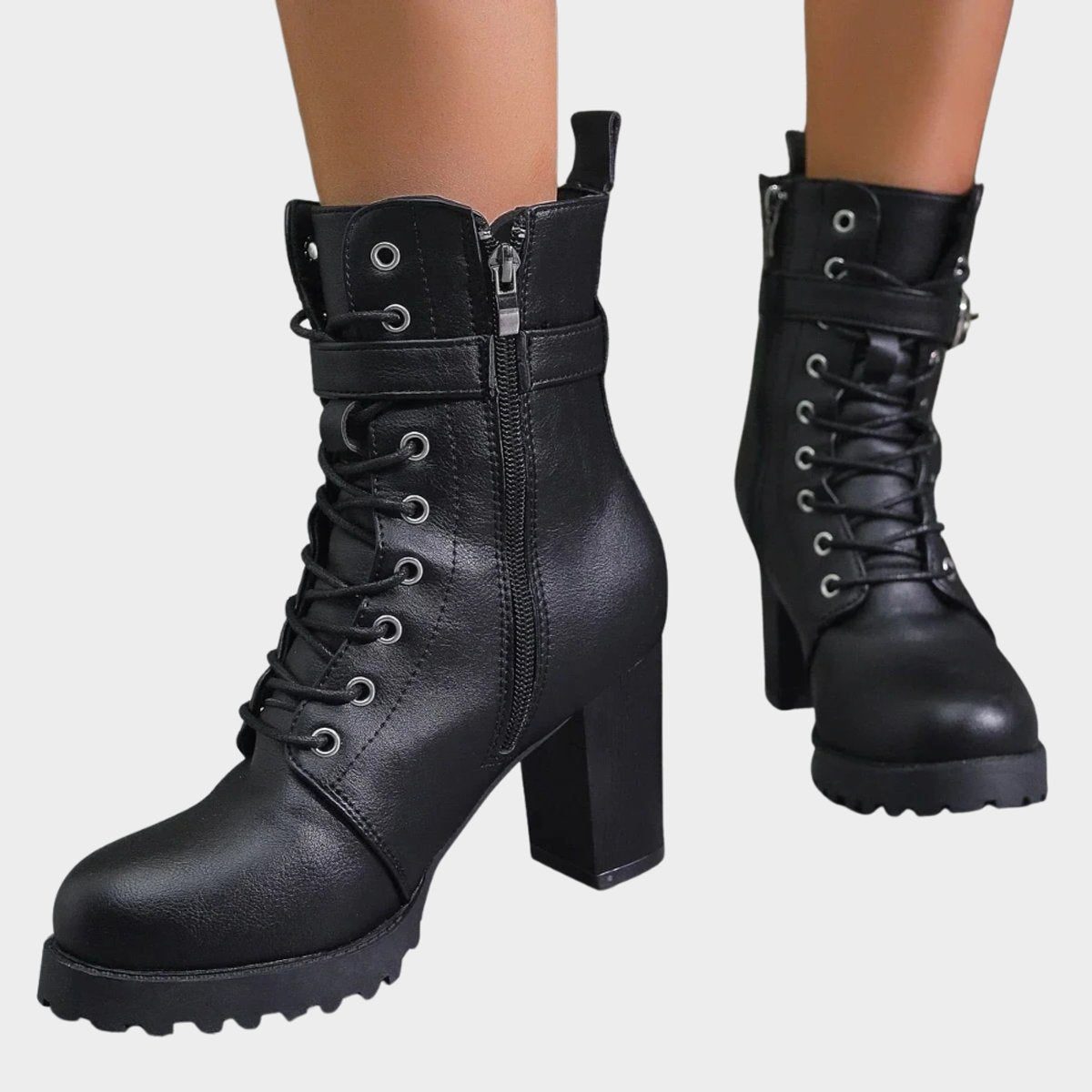 Women's Chunky Lug Sole Combat Boots with Block Heel