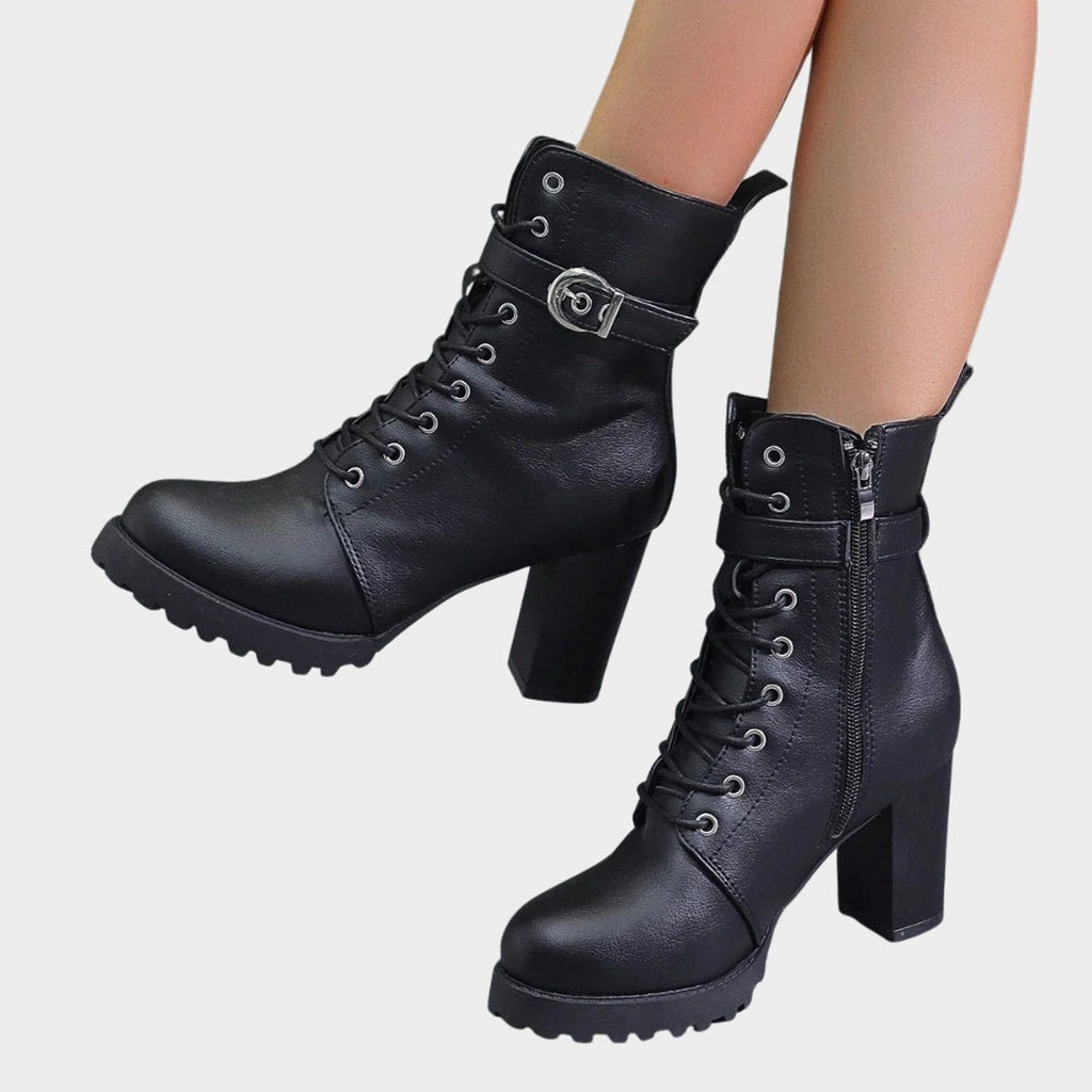 Women's Chunky Lug Sole Combat Boots with Block Heel