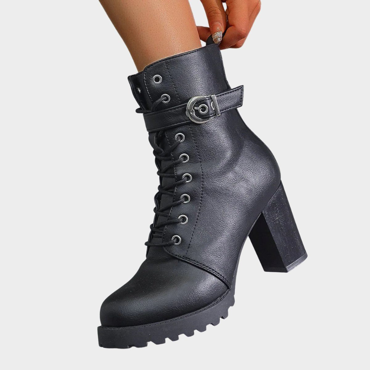 Women's Chunky Lug Sole Combat Boots with Block Heel
