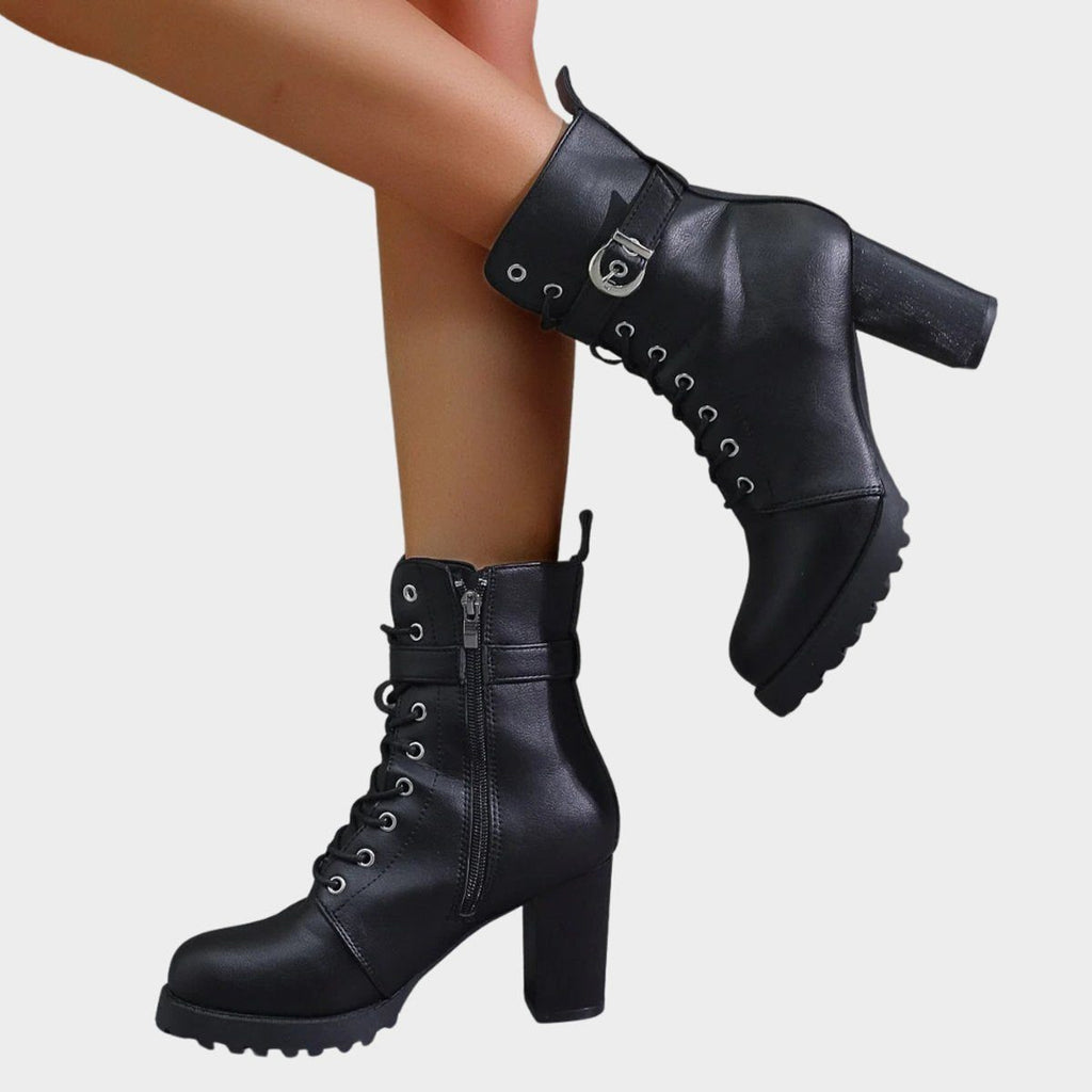 Women's Chunky Lug Sole Combat Boots with Block Heel