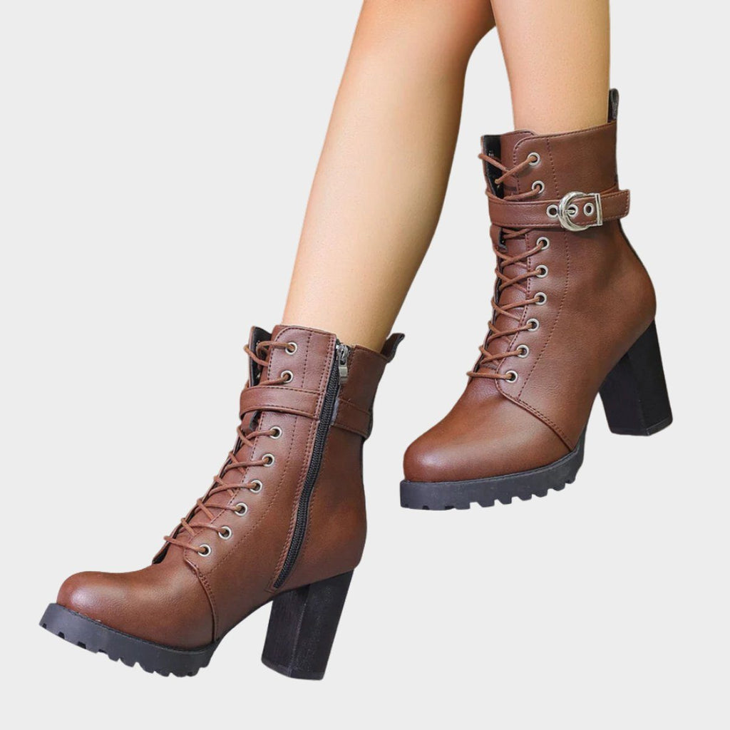 Women's Chunky Lug Sole Combat Boots with Block Heel