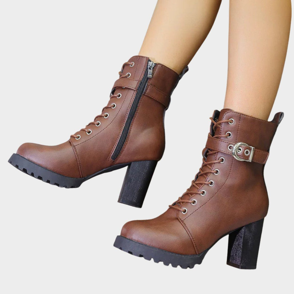 Women's Chunky Lug Sole Combat Boots with Block Heel