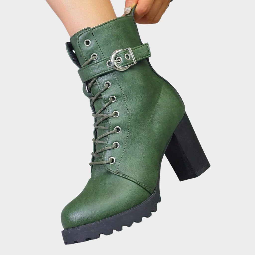 Women's Chunky Lug Sole Combat Boots with Block Heel