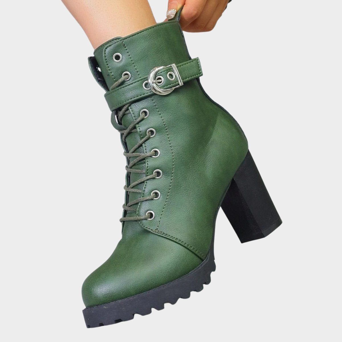 Women's Chunky Lug Sole Combat Boots with Block Heel