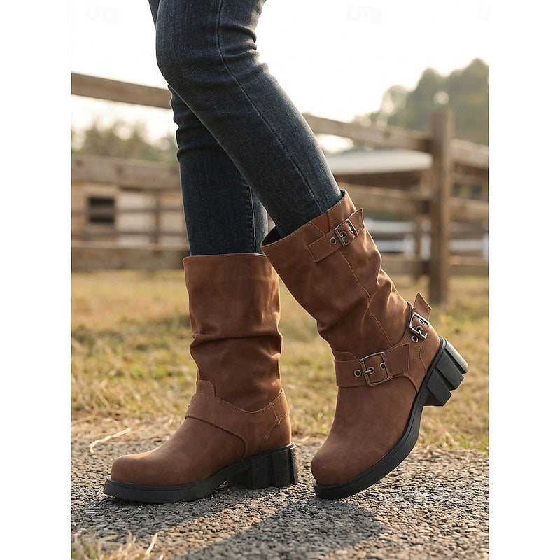 Women's Motorcycle Style Heeled Boots with Grip Sole