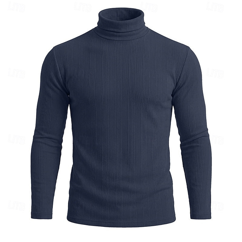 Men's Fitted Fine Rib High Neck Knit Sweater
