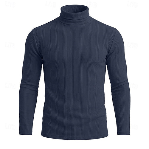 Men's Fitted Fine Rib High Neck Knit Sweater