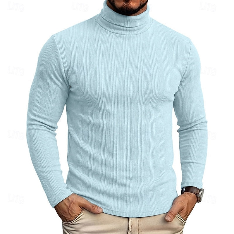 Men's Fitted Fine Rib High Neck Knit Sweater