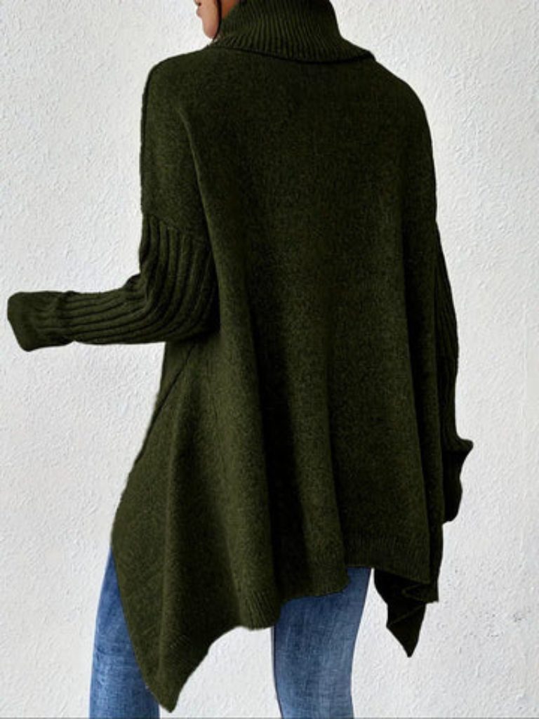 Women's Slouchy Asymmetrical Hem High Neck Knit Sweater