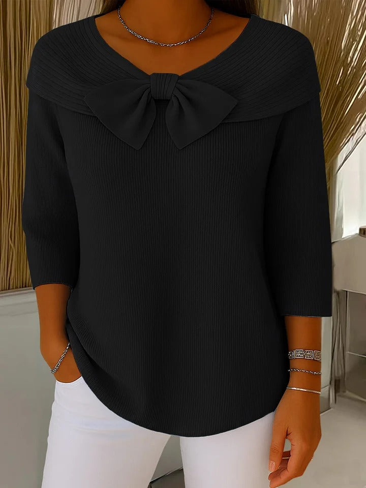Women's Feminine Bow-Trimmed Snug Fit Sweater