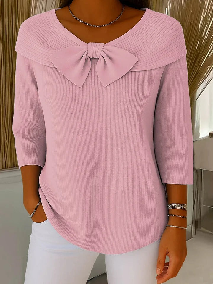 Women's Feminine Bow-Trimmed Snug Fit Sweater