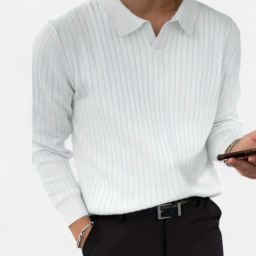 Men's Dressy Denim-Friendly Ribbed Long-Sleeved Polo