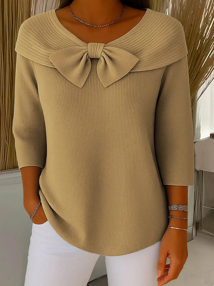 Women's Feminine Bow-Trimmed Snug Fit Sweater