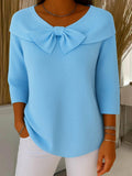 Women's Feminine Bow-Trimmed Snug Fit Sweater