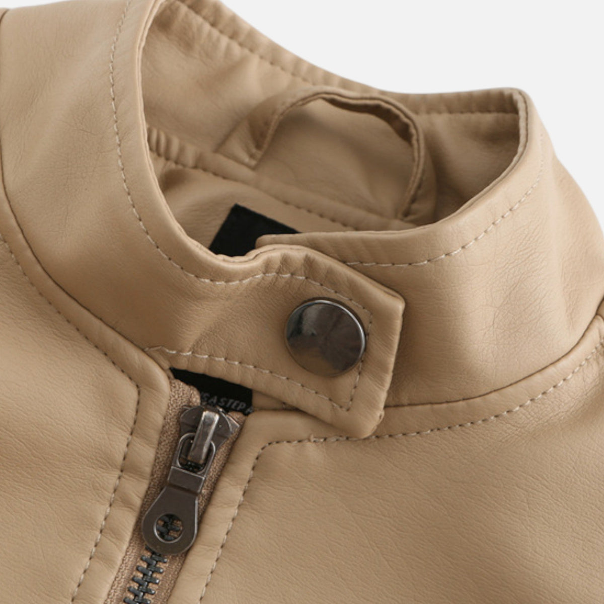 Women's Waist-Length Leather Moto Jacket with Zipper