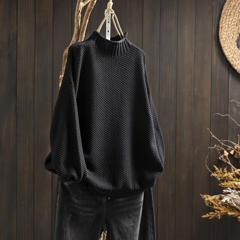 Women's Raised Texture Round-Neck Wool Knit Sweater