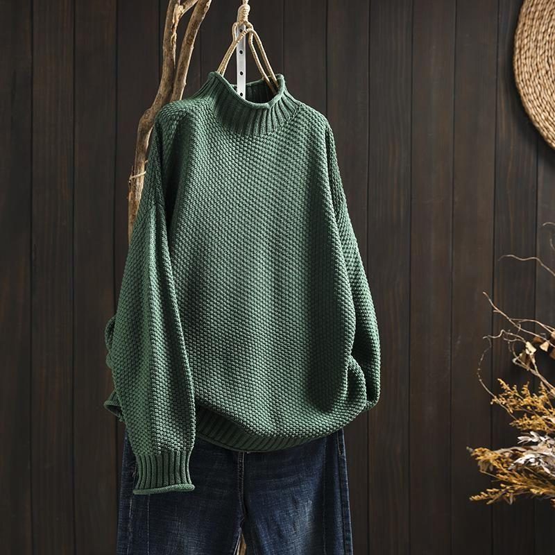 Women's Raised Texture Round-Neck Wool Knit Sweater