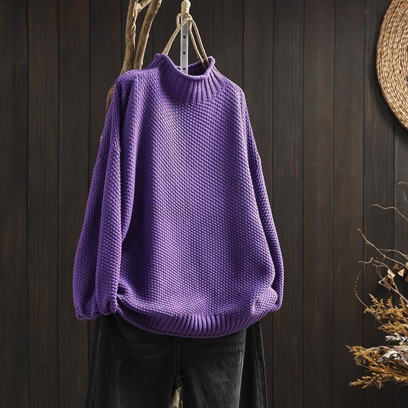 Women's Raised Texture Round-Neck Wool Knit Sweater