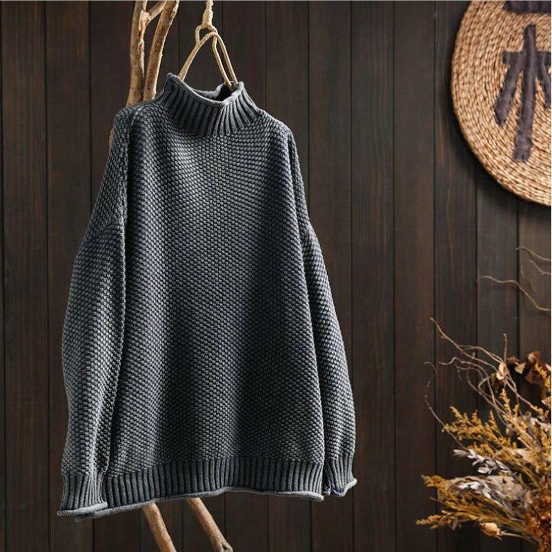 Women's Raised Texture Round-Neck Wool Knit Sweater