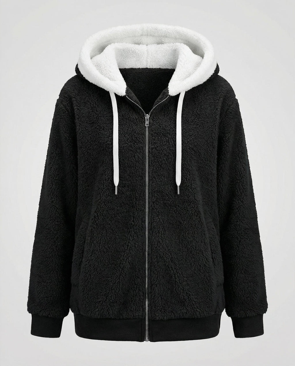 Women's Roomy Fleece Zip Coat with Sherpa-Lined Hood