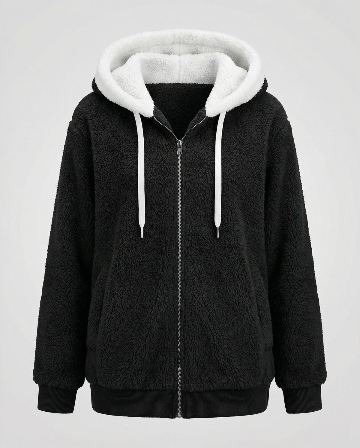 Women's Roomy Fleece Zip Coat with Sherpa-Lined Hood